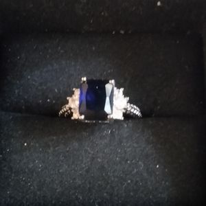 Emerald Cut Sapphire Ring on 925
